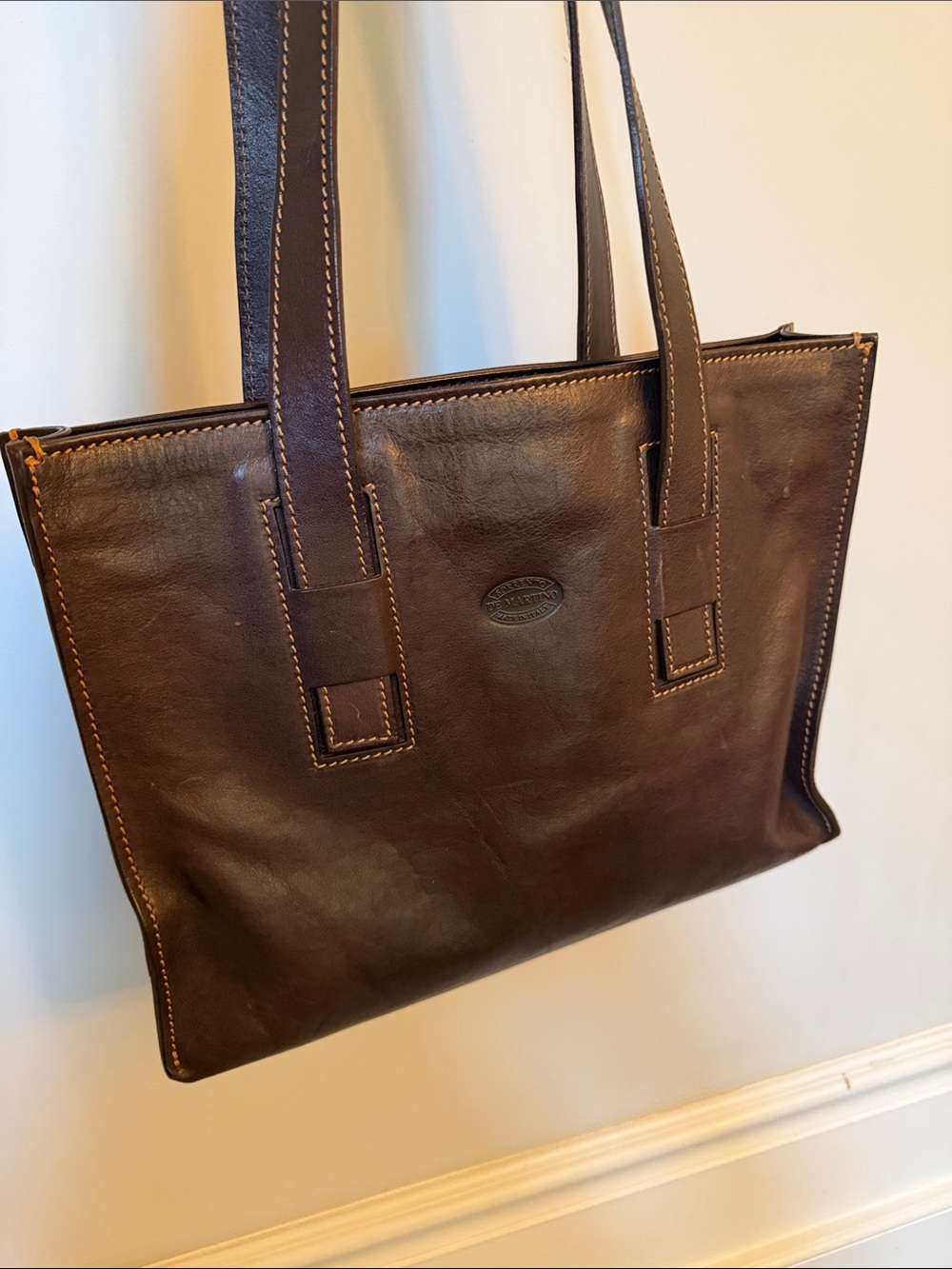 Dark Brown Leather Messenger Tote - Everyday Carry Buffalo Leather Made in Italy